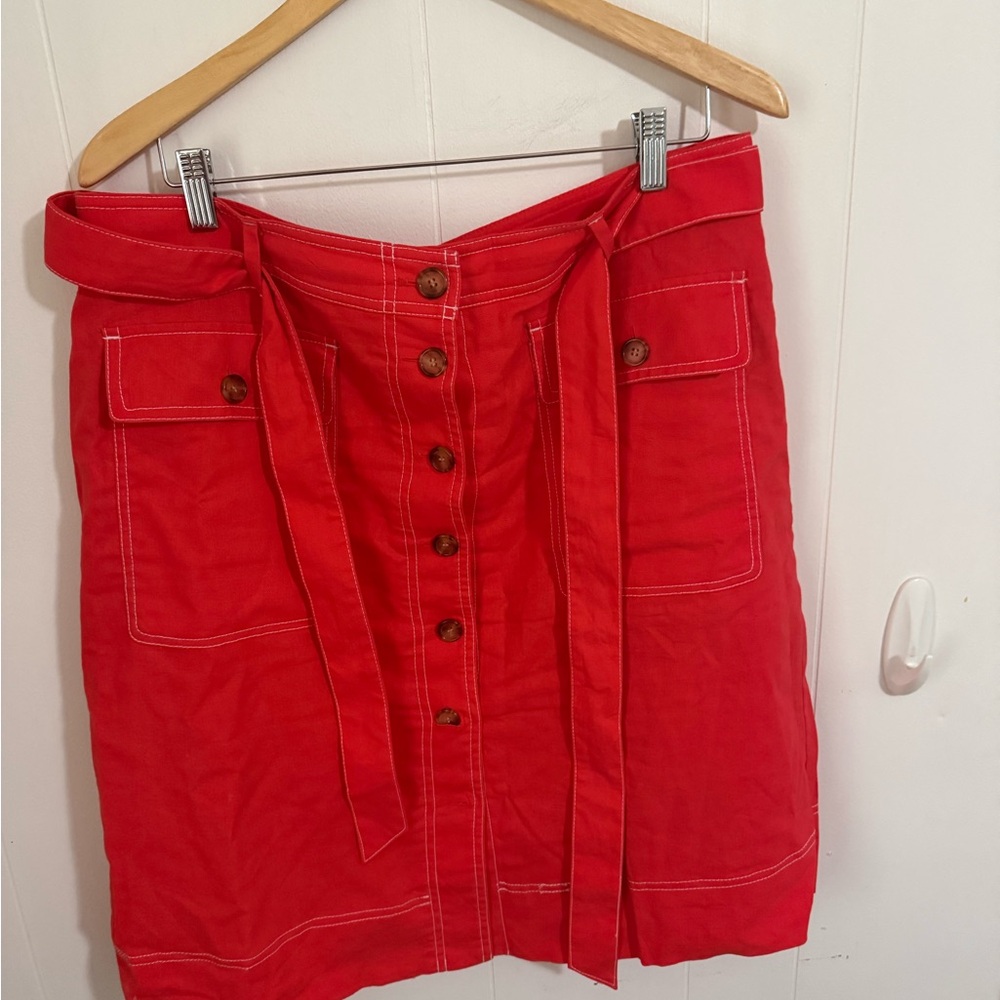 J. Crew Red Button-Front Mini Skirt with Waist Tie